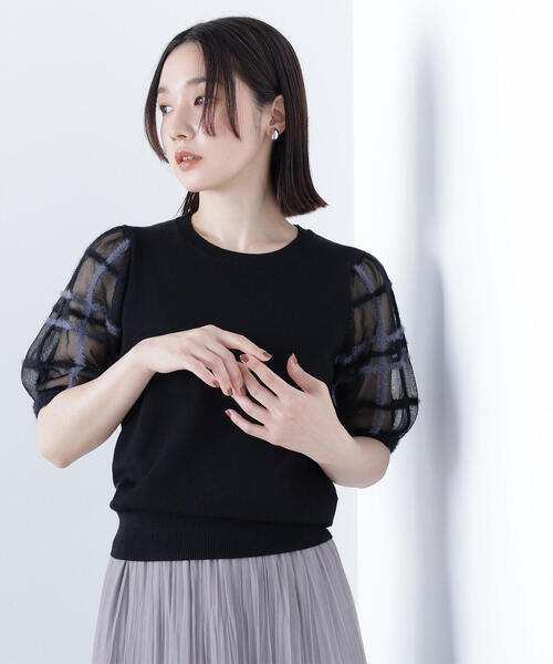 ◇【WEB限定商品】シアーチェックスリーブニット（ニット