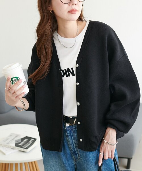メタル釦スウェットライクカーディガン（カーディガン/ボレロ
