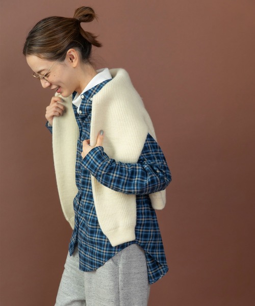 PAR ICI(パーリッシィ)の「ネルチェック 丸襟ボタンダウンシャツ(シャツ/ブラウス・レディース・ブルー/アイボリー・FREE)」の15枚目の写真