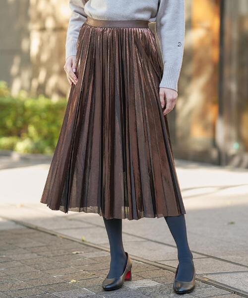DRESSTERIOR（ドレステリア）の「【洗える/ストレッチ性/オンオフ】箔プリントプリーツスカート（スカート・レディース・ゴールド/ブラウン系/ネイビー・40/38/36/34）」の2枚目の写真