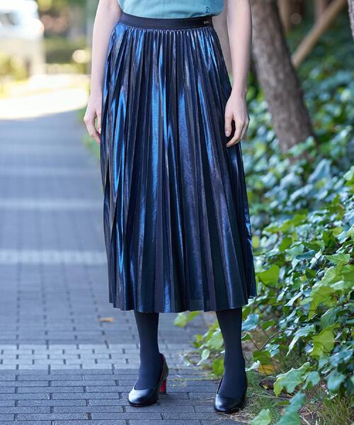 DRESSTERIOR（ドレステリア）の「【洗える/ストレッチ性/オンオフ】箔プリントプリーツスカート（スカート・レディース・ゴールド/ブラウン系/ネイビー・40/38/36/34）」の8枚目の写真