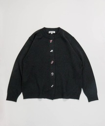ウール混ボタン風刺繍カーディガン