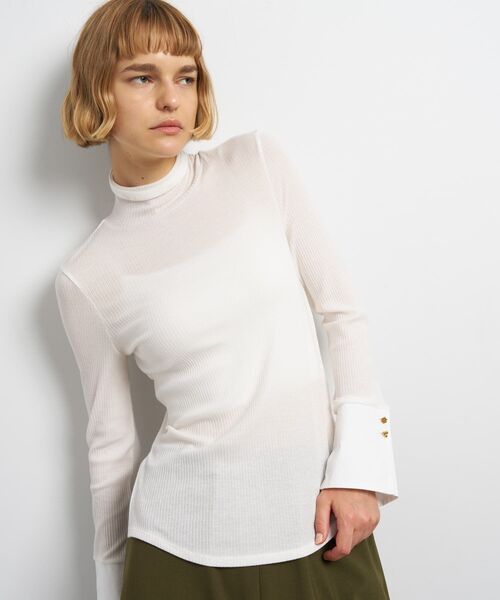 LANVIN en Bleu(ランバンオンブルー)の「カシミヤシルクカフスコンビカットソー(Tシャツ/カットソー・レディース・ブラック/オフホワイト・38)」の1枚目の写真