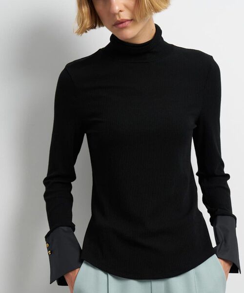 LANVIN en Bleu(ランバンオンブルー)の「カシミヤシルクカフスコンビカットソー(Tシャツ/カットソー・レディース・ブラック/オフホワイト・38)」の2枚目の写真