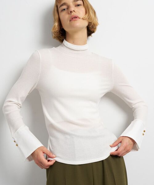 LANVIN en Bleu(ランバンオンブルー)の「カシミヤシルクカフスコンビカットソー(Tシャツ/カットソー・レディース・ブラック/オフホワイト・38)」の6枚目の写真