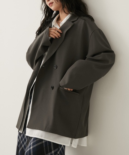 Aunt Marie's（アントマリーズ）の「バックスリットダブルボタンテーラードジャケット（テーラードジャケット・レディース・ブラウン/グレー/ブラック・FREE）」の2枚目の写真