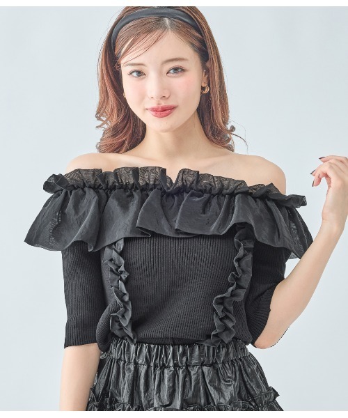 PEACH JOHN（ピーチジョン）の「フリルコンビニットトップス（ニット/セーター・レディース・ブラック/アイボリー/ピンク・ONE SIZE）」の3枚目の写真
