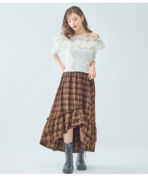 PEACH JOHN（ピーチジョン）の「フリルコンビニットトップス（ニット/セーター・レディース・ブラック/アイボリー/ピンク・ONE SIZE）」の4枚目の写真