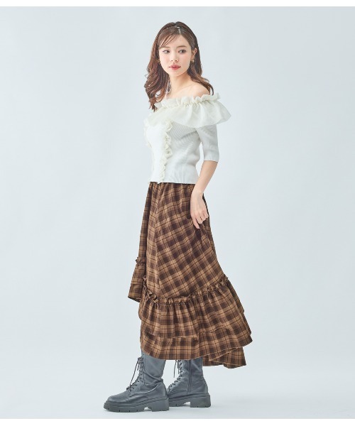 PEACH JOHN（ピーチジョン）の「フリルコンビニットトップス（ニット/セーター・レディース・ブラック/アイボリー/ピンク・ONE SIZE）」の5枚目の写真