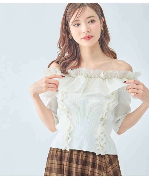 PEACH JOHN（ピーチジョン）の「フリルコンビニットトップス（ニット/セーター・レディース・ブラック/アイボリー/ピンク・ONE SIZE）」の7枚目の写真