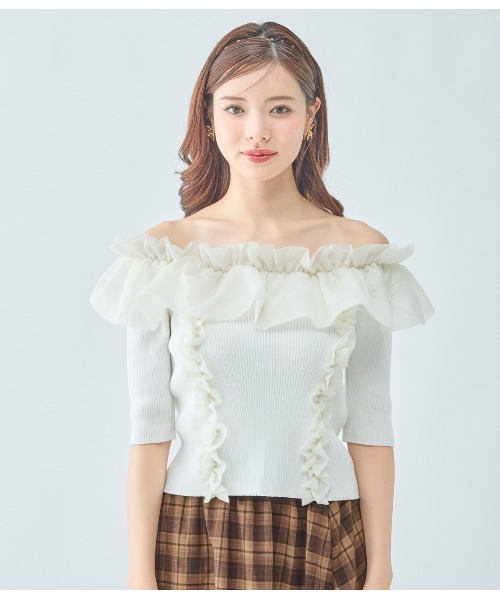 PEACH JOHN（ピーチジョン）の「フリルコンビニットトップス（ニット/セーター・レディース・ブラック/アイボリー/ピンク・ONE SIZE）」の8枚目の写真