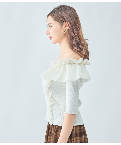 PEACH JOHN（ピーチジョン）の「フリルコンビニットトップス（ニット/セーター・レディース・ブラック/アイボリー/ピンク・ONE SIZE）」の9枚目の写真