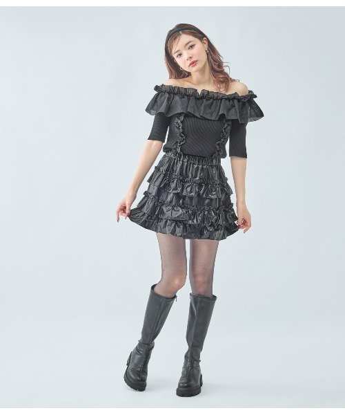 PEACH JOHN（ピーチジョン）の「フリルコンビニットトップス（ニット/セーター・レディース・ブラック/アイボリー/ピンク・ONE SIZE）」の15枚目の写真