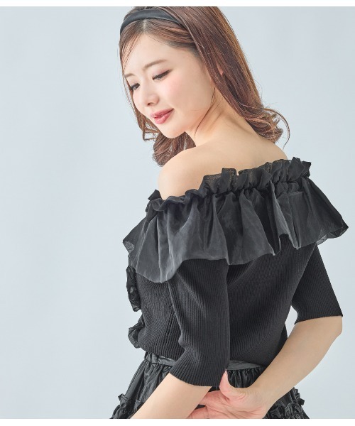 PEACH JOHN（ピーチジョン）の「フリルコンビニットトップス（ニット/セーター・レディース・ブラック/アイボリー/ピンク・ONE SIZE）」の19枚目の写真