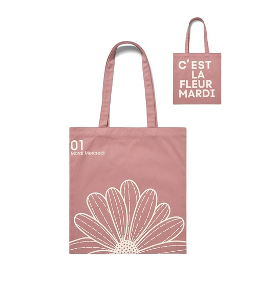 Mardi Mercredi（マルディメクルディ）の「CANVAS BAG FLOWER / キャンバス バッグ フラワー（エコバッグ/サブバッグ・レディース・ブラック/アイボリー/ブルー/グリーン/ピンク・FREE）」の5枚目の写真