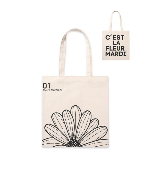 Mardi Mercredi（マルディメクルディ）の「CANVAS BAG FLOWER / キャンバス バッグ フラワー（エコバッグ/サブバッグ・レディース・ブラック/アイボリー/ブルー/グリーン/ピンク・FREE）」の2枚目の写真