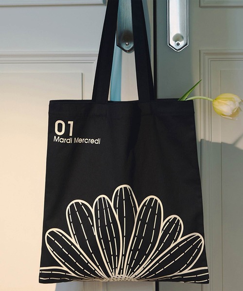 Mardi Mercredi（マルディメクルディ）の「CANVAS BAG FLOWER / キャンバス バッグ フラワー（エコバッグ/サブバッグ・レディース・ブラック/アイボリー/ブルー/グリーン/ピンク・FREE）」の16枚目の写真