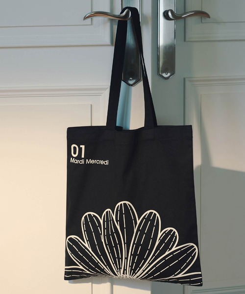 Mardi Mercredi（マルディメクルディ）の「CANVAS BAG FLOWER / キャンバス バッグ フラワー（エコバッグ/サブバッグ・レディース・ブラック/アイボリー/ブルー/グリーン/ピンク・FREE）」の17枚目の写真