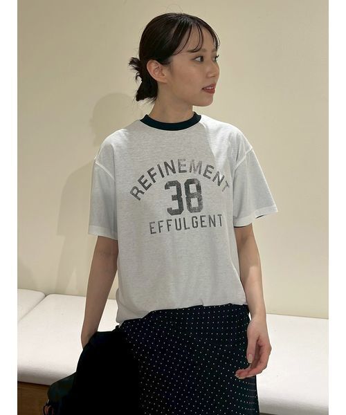 Mila Owen（ミラオーウェン）の「オーバーサイズプリントリンガーTシャツ（Tシャツ/カットソー・レディース・ベージュ/ホワイト/ライトブルー・1/0）」の4枚目の写真