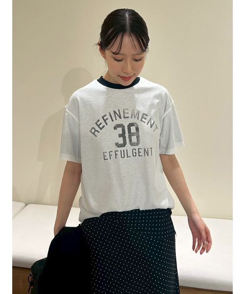Mila Owen（ミラオーウェン）の「オーバーサイズプリントリンガーTシャツ（Tシャツ/カットソー・レディース・ベージュ/ホワイト/ライトブルー・1/0）」の5枚目の写真