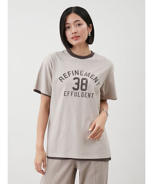 Mila Owen（ミラオーウェン）の「オーバーサイズプリントリンガーTシャツ（Tシャツ/カットソー・レディース・ベージュ/ホワイト/ライトブルー・1/0）」の8枚目の写真