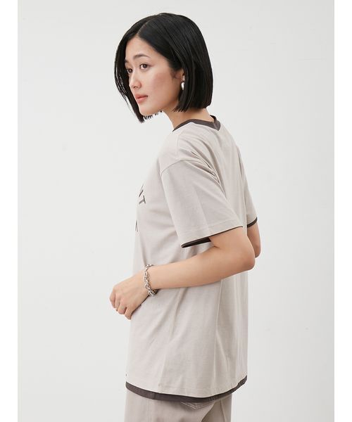 Mila Owen（ミラオーウェン）の「オーバーサイズプリントリンガーTシャツ（Tシャツ/カットソー・レディース・ベージュ/ホワイト/ライトブルー・1/0）」の9枚目の写真