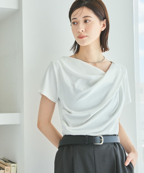 LAKOLE（ラコレ）の「テレコドレープデザインT / 588949（Tシャツ/カットソー・レディース・オフホワイト/ブラック/イエロー・FREE）」の8枚目の写真