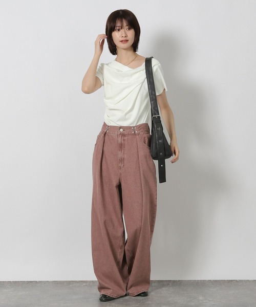 LAKOLE（ラコレ）の「テレコドレープデザインT / 588949（Tシャツ/カットソー・レディース・オフホワイト/ブラック/イエロー・FREE）」の11枚目の写真