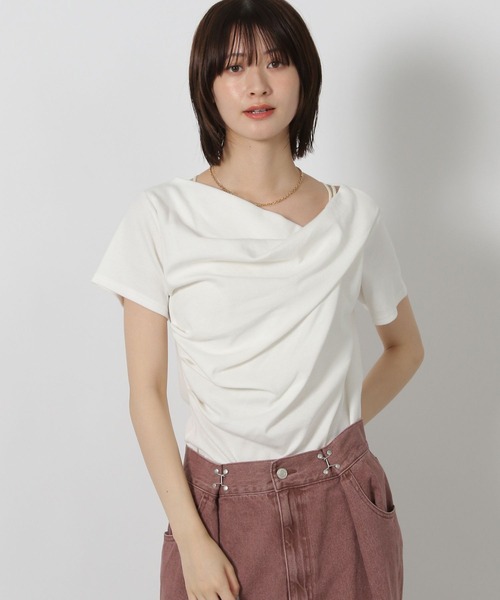 LAKOLE（ラコレ）の「テレコドレープデザインT / 588949（Tシャツ/カットソー・レディース・オフホワイト/ブラック/イエロー・FREE）」の14枚目の写真