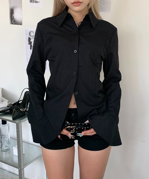 lilful(リルフル)の「バックレースアップ スリムライン長袖シャツブラウス(シャツ/ブラウス・レディース・ブラック/ホワイト・F)」の18枚目の写真