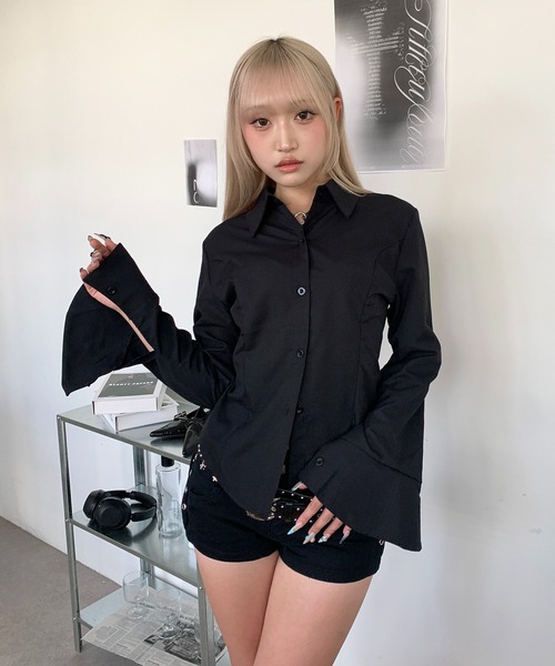 lilful(リルフル)の「バックレースアップ スリムライン長袖シャツブラウス(シャツ/ブラウス・レディース・ブラック/ホワイト・F)」の20枚目の写真