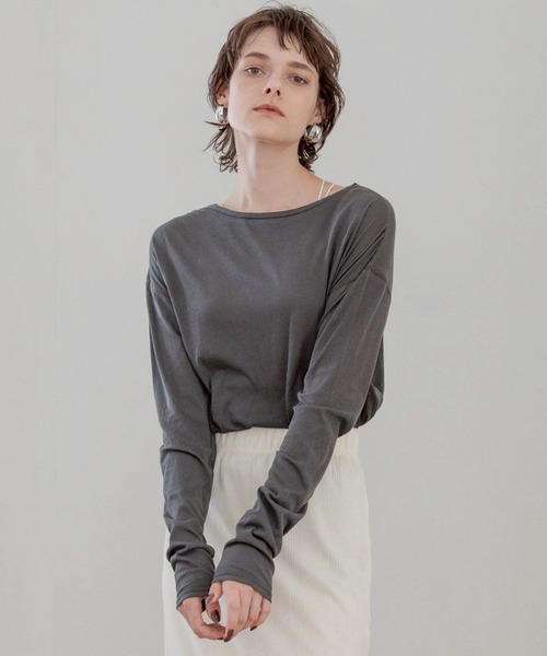 bijorie（ビジュリィ）の「【bijorie】シアートップス／ロングスリーブ（ルームウェア/パジャマ・レディース・チャコール/オフホワイト・FREE）」の2枚目の写真