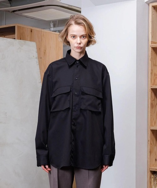 VOAAOV(ヴォアーブ)の「【VOAAOV】 COTTON TWILL WORK SHIRT(シャツ/ブラウス・メンズ・ブラック/ホワイト・1/2/0)」の1枚目の写真