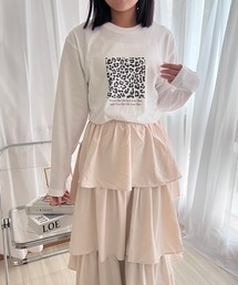 英字レオパードデザインロンT/長袖Tシャツ
