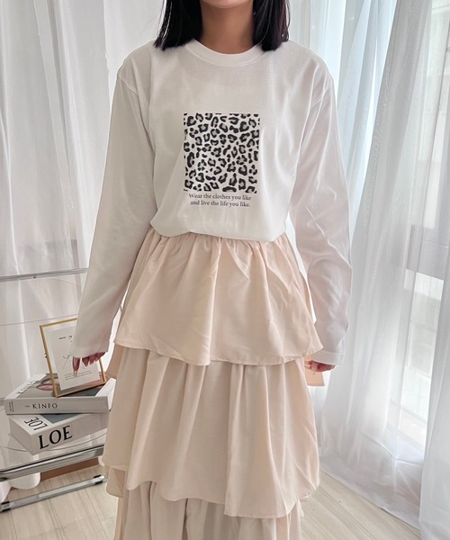 cuorequal（クオレコール）の「英字レオパードデザインロンT／長袖Tシャツ（Tシャツ/カットソー・レディース・ホワイト・MEDIUM）」の5枚目の写真