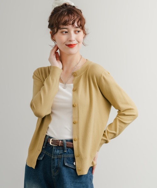 Rocky Monroe(ロッキーモンロー)の「ライトクルーネック長袖ニットカーディガン(カーディガン/ボレロ・レディース・アイボリー/ベージュ/キャメル/ホワイト/サックスブルー/グレー/ブラウン/ブラック/グリーン/オレンジ/ピンク・FREE)」の5枚目の写真
