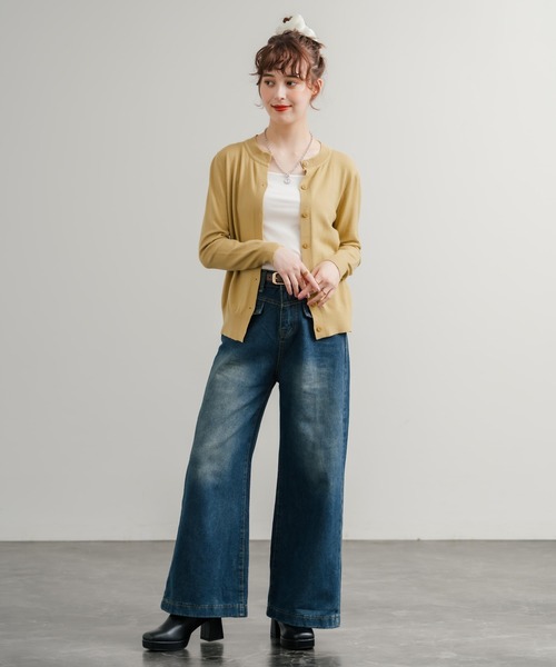 Rocky Monroe(ロッキーモンロー)の「ライトクルーネック長袖ニットカーディガン(カーディガン/ボレロ・レディース・アイボリー/ベージュ/キャメル/ホワイト/サックスブルー/グレー/ブラウン/ブラック/グリーン/オレンジ/ピンク・FREE)」の15枚目の写真