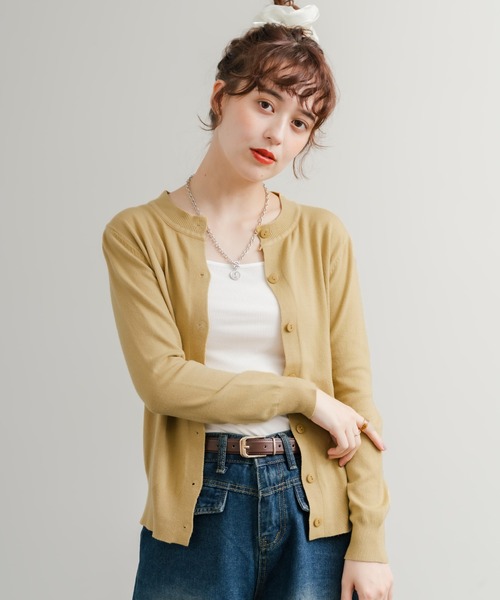 Rocky Monroe(ロッキーモンロー)の「ライトクルーネック長袖ニットカーディガン(カーディガン/ボレロ・レディース・アイボリー/ベージュ/キャメル/ホワイト/サックスブルー/グレー/ブラウン/ブラック/グリーン/オレンジ/ピンク・FREE)」の17枚目の写真