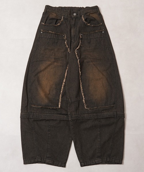 1111clothing(ワンフォークロージング)の「2WAY ダブルニー ワイドカーブパンツ / 2WAY Double Knee Wide Curve Pants(その他パンツ・メンズ・ブラック/カモフラージュ・M/L)」の4枚目の写真