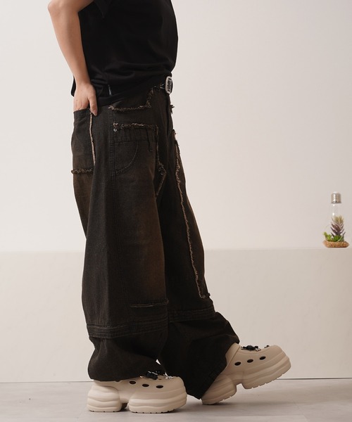 1111clothing(ワンフォークロージング)の「2WAY ダブルニー ワイドカーブパンツ / 2WAY Double Knee Wide Curve Pants(その他パンツ・メンズ・ブラック/カモフラージュ・M/L)」の8枚目の写真
