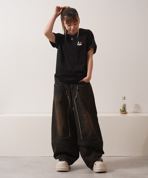1111clothing(ワンフォークロージング)の「2WAY ダブルニー ワイドカーブパンツ / 2WAY Double Knee Wide Curve Pants(その他パンツ・メンズ・ブラック/カモフラージュ・M/L)」の10枚目の写真