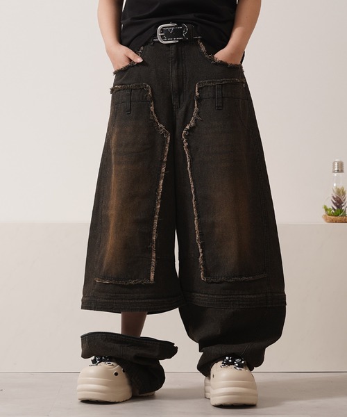 1111clothing(ワンフォークロージング)の「2WAY ダブルニー ワイドカーブパンツ / 2WAY Double Knee Wide Curve Pants(その他パンツ・メンズ・ブラック/カモフラージュ・M/L)」の14枚目の写真
