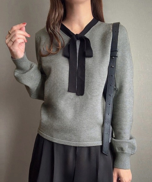 junoah(ジュノア)の「リボンボウタイニットトップス(ニット/セーター・レディース・チャコール/アイボリー/ブラック・LARGE/MEDIUM)」の12枚目の写真