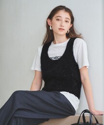 ブラック ノースリーブ ニットベスト　UNITED ARROWS TOKYO UNITED ARROWS ユナイテッドアローズ Pミニフリルニットベスト