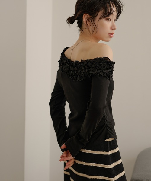 LAULEN(ローレン)の「frill neck one shoulder tops /フリルネックワンショルダー長袖カットトップス(Tシャツ/カットソー・レディース・グレー/アイボリー/ブラック・FREE)」の20枚目の写真