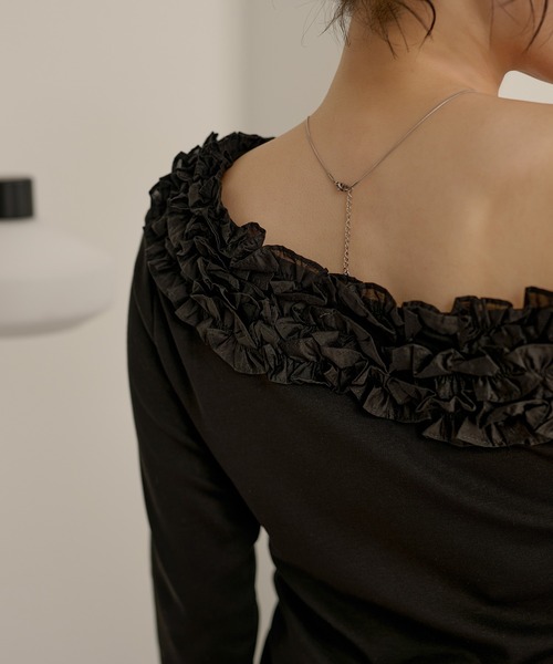 LAULEN(ローレン)の「frill neck one shoulder tops /フリルネックワンショルダー長袖カットトップス(Tシャツ/カットソー・レディース・グレー/アイボリー/ブラック・FREE)」の22枚目の写真
