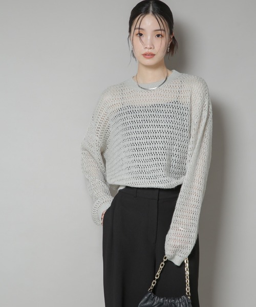 67NOWOS ノーウォス メッシュニットタンク ファビアンルー 定価3.8万 セール】モヘヤライクメッシュニットトップス（ニット/セーター