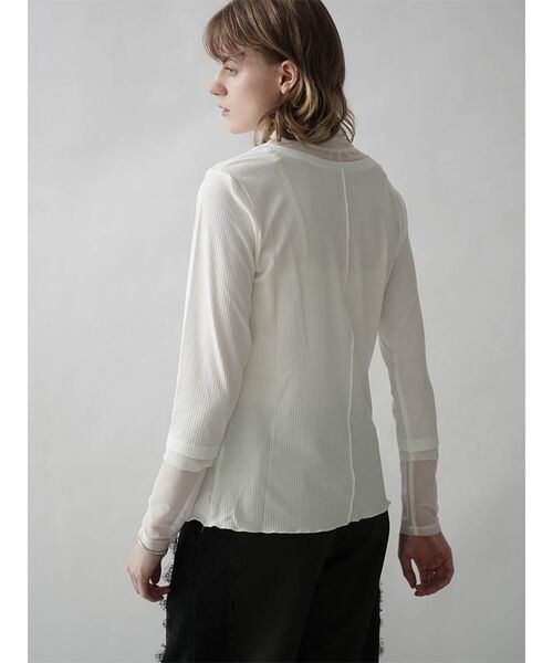 :ETHROF(イーサオブ)の「SHEER DOCKING RIB TOPS(Tシャツ/カットソー・レディース・オフホワイト/ブラック/ピンク系その他2/ブルー・FREE)」の5枚目の写真