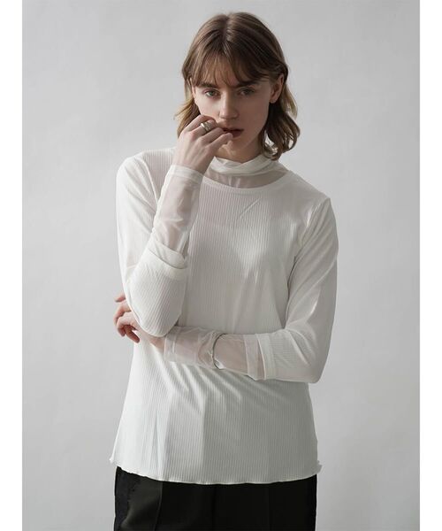 :ETHROF(イーサオブ)の「SHEER DOCKING RIB TOPS(Tシャツ/カットソー・レディース・オフホワイト/ブラック/ピンク系その他2/ブルー・FREE)」の6枚目の写真