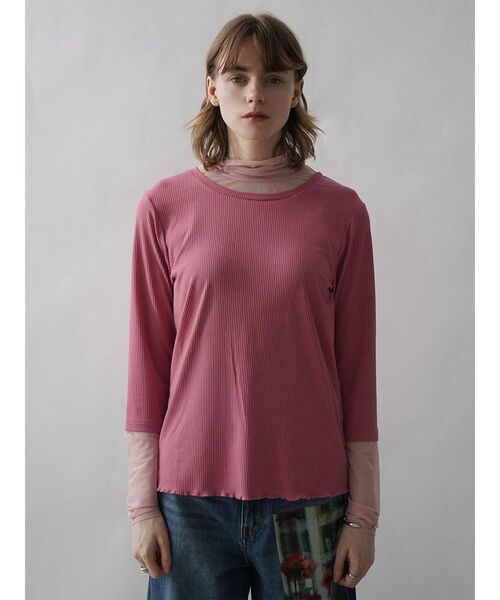 :ETHROF(イーサオブ)の「SHEER DOCKING RIB TOPS(Tシャツ/カットソー・レディース・オフホワイト/ブラック/ピンク系その他2/ブルー・FREE)」の9枚目の写真